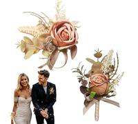 Generico Corsage and Boutonniere Set, 2X Artificial Flower Wrist Corsages with Matching Boutonniere, Elegant Hand Decor for Women Men, Wedding Suit Accessories, Prom & Formal Event Wear