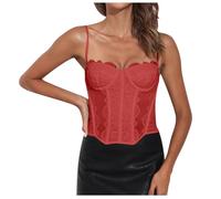 Generico Corsetto da Donna Taglie Forti Bustier Steccato in Pizzo Casual Bustino Overbust Femminile con Bretelle Corsetti Coulisse per Halloween E Natale Costumi