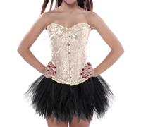 Generico Corsetto da Donna Taglie Forti con Coulisse Stretto Osso di Plastica Underbust Bustier in Pizzo Overbust Nero Lace Up Corsetti per Halloween E Natale Costumi