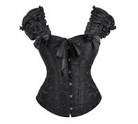 Generico Corsetto Donna Vintage Bustier Top Elastico Corsetti in Pizzo Overbust Cintura Nero Halloween Festa per Esaltare Le Dimensioni della Vita