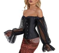 Generico Corsetto elastico largo regalo per donna e ragazza Cintura con lacci legati vintage delle Donne Merletta in su Il Corsetto Posteriore con Il Manicotto della Spalla Abito corsetto da donna