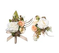 Generico Corso da polso a fiori da ballo, cortigiano del polso e set boutonniere,2x corde da polso per donne | Banda per polsi artificiali per uomo cerimonia della damigella d'onore Boutonniere