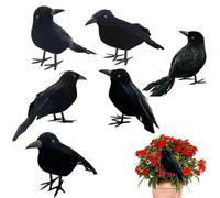 Generico Corvi e Corvi di Halloween - 6 Pezzi spettrali Ornamenti di Corvi con Piume Nere | Decorazioni di Halloween per Alberi, arbusti, caminetti, davanzali, tavolini da caffè, pareti