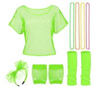 Generico Costume Anni 80 Donna,Accessori Neon Abbigliamento Discoteca 80s con Scaldamuscoli Orecchini a Fascia Guanti a Rete Collane Retrò Occhiali da Sole,Vestito Rosa Donna,Sfilatacarnevale