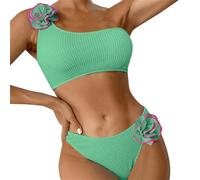 Generico Costume Azzurro A 2 Pezzi Reggiseno Mare Donna Women's Spring/Summer Solid Color Breast Top Flower Decorated Two Piece Swimsuit 3D Bikini Set Costume Mare Donna Due Pezzi (Mint Green,XL)