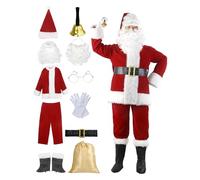 Generico Costume Babbo Natale Adulto Completo Undici Pezzi per Performance e Serate Abito Elegante per Uomini e Donne(Red, One Size)
