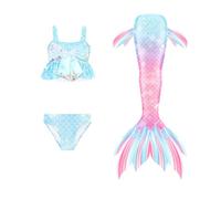 Generico Costume Bagno Sirena Bambina 3 Pezzi - Set Nuoto con Coda - Per Ragazze Piscina Vestiti Carnevale Bambino Intero 4-13 Anni Costume da Bagno Tre Pezzi