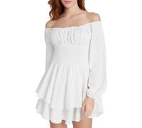 Generico Costume Balze Gonfie, Chiffon con Spalle Scoperte, Balze con Maniche Sbuffo Lunghe, Costume Pirata Donna, Abito Estivo Senza Spalline Donna Casual