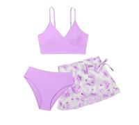 Generico Costume Bambina 3 Pezzi Bikini, Costumi da Bagno Ragazze e Adolescenti Set Bikini con Gonna da Bagno Costumi da Mare Estivi Swimwear per Spiaggia Piscina 8-18 Anni