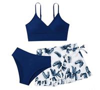 Generico Costume Bambina 3 Pezzi Bikini, Costumi da Bagno Ragazze e Adolescenti Set Bikini con Gonna da Bagno Costumi da Mare Estivi Swimwear per Spiaggia Piscina 8-18 Anni