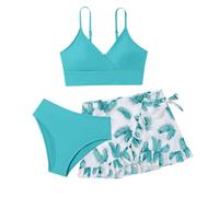 Generico Costume Bambina 3 Pezzi Bikini, Costumi da Bagno Ragazze e Adolescenti Set Bikini con Gonna da Bagno Costumi da Mare Estivi Swimwear per Spiaggia Piscina 8-18 Anni