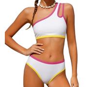 Generico Costume Bambina Bikini Ragazza Due Pezzi con Top Monospalla e Abbinato,con Imbottitura sul Petto,Costume da Bagno per Bambina Design Sportivo Ideale per Nuoto,Vacanze e attività Acquatiche