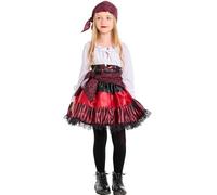 Generico Costume Carnevale Bambina Completo Punk con Gonna a Righe e Pizzo per Festa Cosplay Travestimento Femminile Ribelle