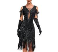 Generico Costume Carnevale Donna,Abito con Frange Abito da Donna Anni 20 retrò Sexy Vestito da Sera Vestito con Paillettes 1920s Gatsby per Carnevale Charleston Festa Tema Sera Cerimonia