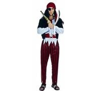 Generico Costume Carnevale Uomo Costume da Pirata Uomo Vestiti Di Carnevale Adulti con Camicia Medievale, Pantaloni e Fazzoletto da Pirata(Red, One Size)