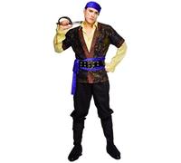 Generico Costume Carnevale Uomo Costume Pirata Uomo Vestito Carnevale Adulto con Camicia Medievale, Pantaloni e Fazzoletto da Pirata(c-Black, One Size)