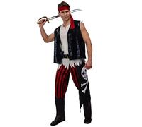 Generico Costume Carnevale Uomo Costume Pirata Uomo Vestito Carnevale Adulto con Camicia Medievale, Pantaloni e Fazzoletto da Pirata(a-Black, One Size)