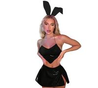 Generico Costume Cosplay Donna Carino con Bretelle e Sessuale da Coniglietta e Abiti in Latex e Costume Halloween e Outfit Completo da Coniglietta Carnevale Donna