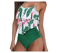 Generico Costume da Bagno a Vita Alta con Volant Donna Costume da Bagno a Due Pezzi Elegante Stampato Beachwear