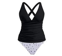 Generico Costume da Bagno Bikini da Donna a Due Pezzi, Costume da Bagno Sexy con Scollo a V e Slip a Vita Alta (Black, XL)