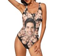 Generico Costume da bagno da donna personalizzato con scollo a U slip monokini con scollo a V personalizzabile per le donne con foto originale stampa di facce buffe (Style 4, M)