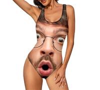 Generico Costume da bagno da donna personalizzato con scollo a U slip monokini con scollo a V personalizzabile per le donne con foto originale stampa di facce buffe (Style 1, M)