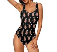 Generico Costume da bagno da donna personalizzato con scollo a U slip monokini con scollo a V personalizzabile per le donne con foto originale stampa di facce buffe (Style 5, L)