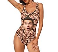 Generico Costume da bagno da donna personalizzato con scollo a U slip monokini con scollo a V personalizzabile per le donne con foto originale stampa di facce buffe (Style 3, M)