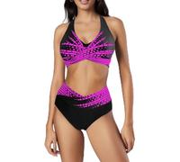 Generico Costume da Bagno Donna Curvy Set Brasiliana Estivi Mare Taglie Forti Bikini da Bagno Scollo a V Top Reggiseno Imbottito Vintage Costume Perizoma Costumi a Due Pezzi Swimwear Vita Alta Curvy