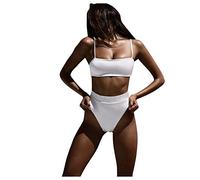 Generico Costume da Bagno Donna Due Pezzi Costumi Push Up Scollo a V Top Bikini con Lacci Incrociati sul Retro e Pantaloncini Coulisse Laterale Pieghe costume due pezzi curvy Atmosfera Del Primo Amore