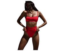 Generico Costume da Bagno Donna Due Pezzi Costumi Push Up Scollo a V Top Bikini con Lacci Incrociati sul Retro e Pantaloncini Coulisse Laterale Pieghe costume mare donna due pezzi Raccogliere Il Petto