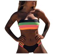 Generico Costume da Bagno Donna Sexy Triangolo Bikini Due Pezzi Righe Stampate Costumi da Bagno Lucente Clubwear Golden Point Costumi Donna Costume Fascia Donna Due Pezzi