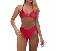 Generico Costume da Bagno Hot Bikini Perizoma Donna Mare Women with Breast Without Bracket Solid Color Bikini with Breast Big Swimsuit No Segno Abbronzatura Costume Nero Donna (Red,M)