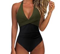 Generico Costume da Bagno Intero da Donna con Controllo della Pancia Push up Costume Intero Donna con Halter Imbottito Elegante Curvy Costumi da Bagno Donna Spiaggia Estate Beachwear