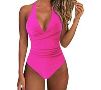 Generico Costume da Bagno Intero da Donna con Controllo della Pancia Push up Costume Intero Donna con Halter Imbottito Elegante Curvy Costumi da Bagno Donna Spiaggia Estate Beachwear