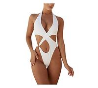 Generico Costume da Bagno Intero da Donna con Scollo a V Profondo, Costume da Bagno con Scollo a V, Tinta Unita