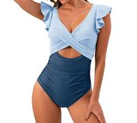 Generico Costume da Bagno Intero Donna Estate Elegante Sexy Costumi Interi Vita Alta Curvy Incrociato Davanti Costume da Bagno Surf Scollo a V Costumi da Nuoto Sportivo Piscina Swimwear Swimsuit