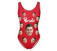 Generico Costume da bagno intero personalizzato con scollo a U slip monokini con scollo a V novità personalizzabile con foto per donne regali originali con stampa di facce buffe per il compleanno