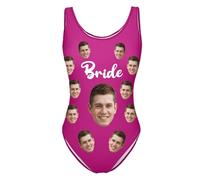 Generico Costume da bagno intero personalizzato con scollo a U slip monokini con scollo a V novità personalizzabile con foto per donne regali originali con stampa di facce buffe per il compleanno