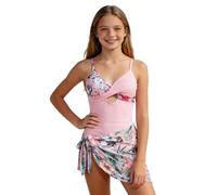 Generico Costume da Bagno Tropicale per Ragazze con Schiena Coprente e Gonna a Balze, Tessuto Elasticizzato a Protezione UV, Ideale per Nuoto e Spiaggia, Taglie 9-14 Anni (9-10Y)