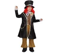 Generico Costume da Cappellaio Matto per Bambini, Completo con Cappotto Nero, Pantaloni Marroni, Cappello e Papillon Colorato (3/4 Anni)