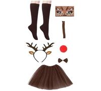 Generico Costume da Cerva per Donna, Costume di Carnevale da Donna, Renna con Maschera, Gonna in Tulle da Renna, Copricapo con Corna