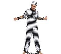 Genérico Costume da detenuto - Costume a righe bianche e nere | Costume da prigione maglietta a maniche corte pantaloni costumi da prigioniero per Halloween, a tema medievale, per coppie, cosplay