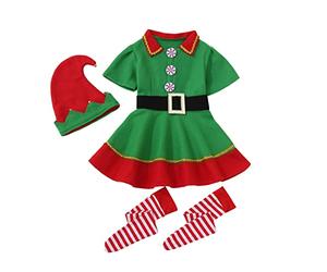 Generico Costume da Elfo per Bambina Neonata e Ragazza - Completo di Vestito, Gonna, Calzini, Cappelli e Calzari - Natale e Carnevale - Abbigliamento Natalizio per Bambine e Ragazze