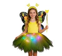 Generico Costume da Fata per Bambine - Vestito Tutu LED Con Farfalla Fascia E Bacchetta,Abbigliamento per Gioco di Ruolo da Fata - Per Spettacoli Compleanni Feste Halloween E Natale
