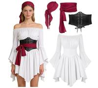 Generico Costume da pirata da donna, vestito da pirata medievale, vestito vichingo, vestito da donna per Halloween, carnevale, cosplay