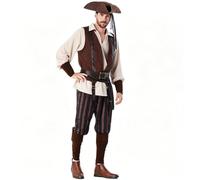 Generico Costume da Pirata per Adulti, Completo con Pantaloni, Maglia, Gilet,Comodo Elegante Tempo libero Festivalmente Manicotti e Giacca da Capitano per Halloween, Carnevale e Feste a Tema