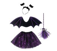 Generico Costume Da -Polyester Black Bat Wings Cape, Costume Pipistrelli Eleganti | Set Da 4 Pezzi Del Diavolo, Gonna Tutu Nere, Costumi In Abiti Eleganti Di Halloween Per Il Divertimen