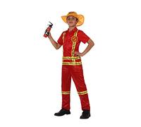 Generico Costume da Pompiere Vigili del Fuoco per Bambini, Rosso con Strisce Gialle, Taglia 10-12 Anni, Include Giacca e Pantaloni, per Carnevale e Feste a Tema