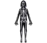 Generico Costume da Scheletro di Halloween per Bambini,Unisex,Vestiti con Cappuccio e Tuta,Costumi Bambino Cosplay,Realistico Divertente Comodo,per Carnevale,Feste Tema e Prestazione (Black, 120)